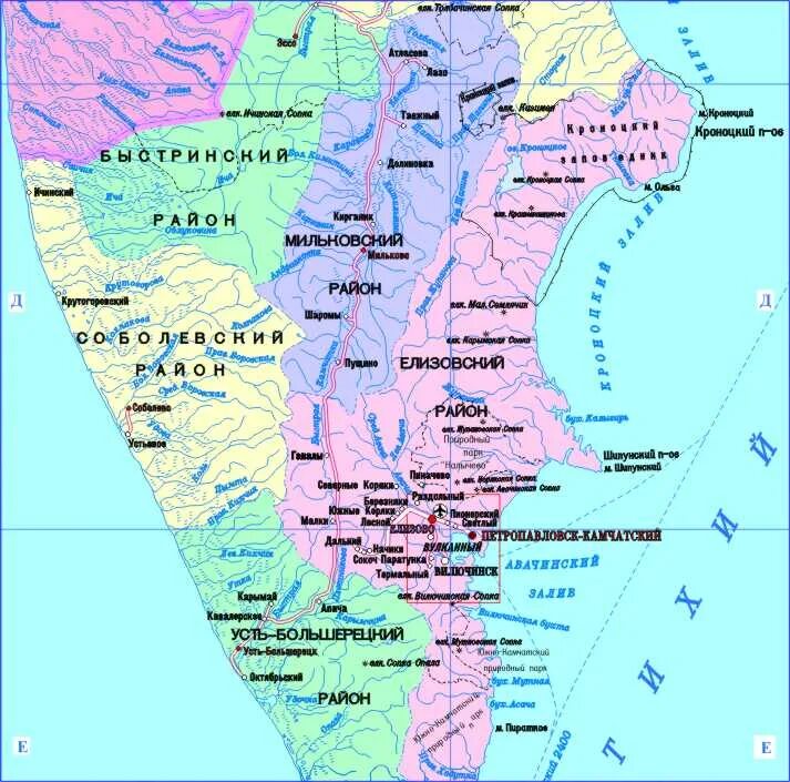 Показать карту где находится камчатка. Камчатский край с кем граничит. Камчатский край границы на карте. Карта Камчатского края с населенными пунктами. Елизовский район на карте Камчатки.
