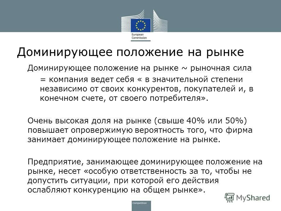 Лица занимающие доминирующее положение на рынке. Лица занимающие доминирующее положение на рынке