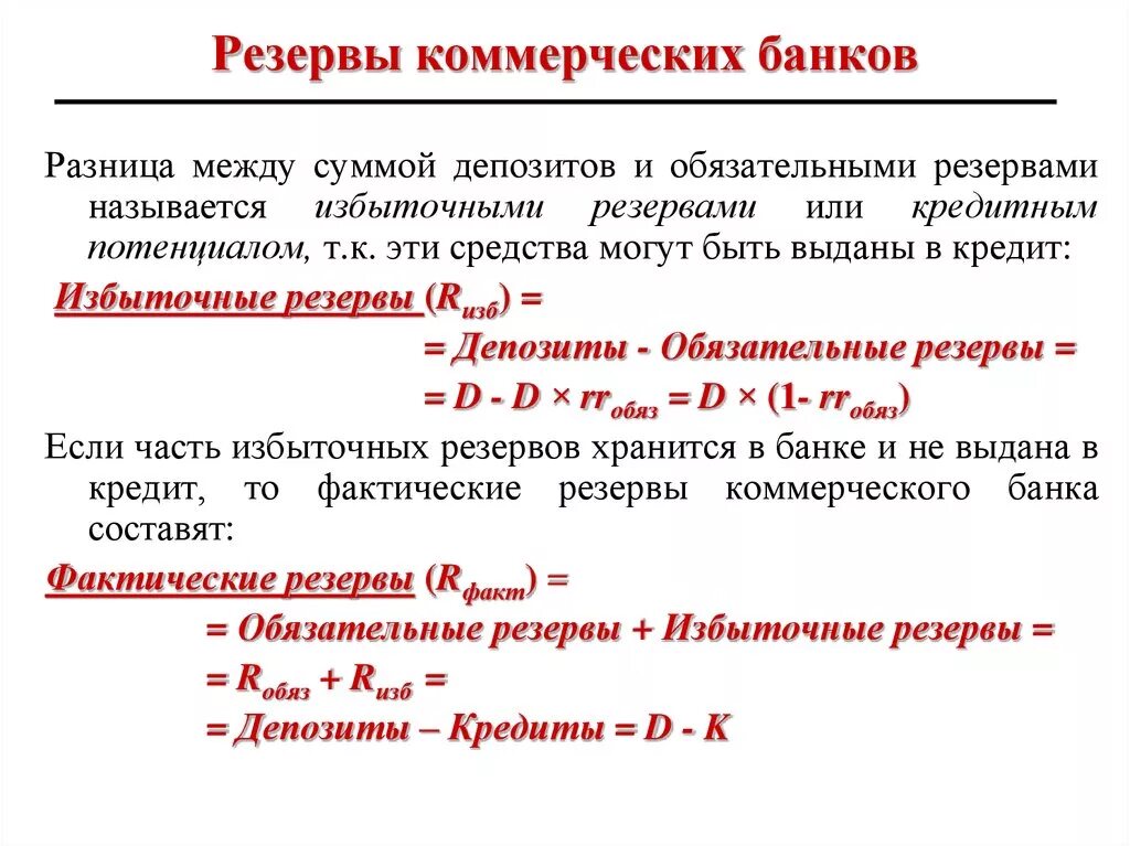 Избыточные резервы коммерческого банка формула. Как определить избыточные резервы банка. Минимальные резервы коммерческих банков. Норма избыточных резервов формула.