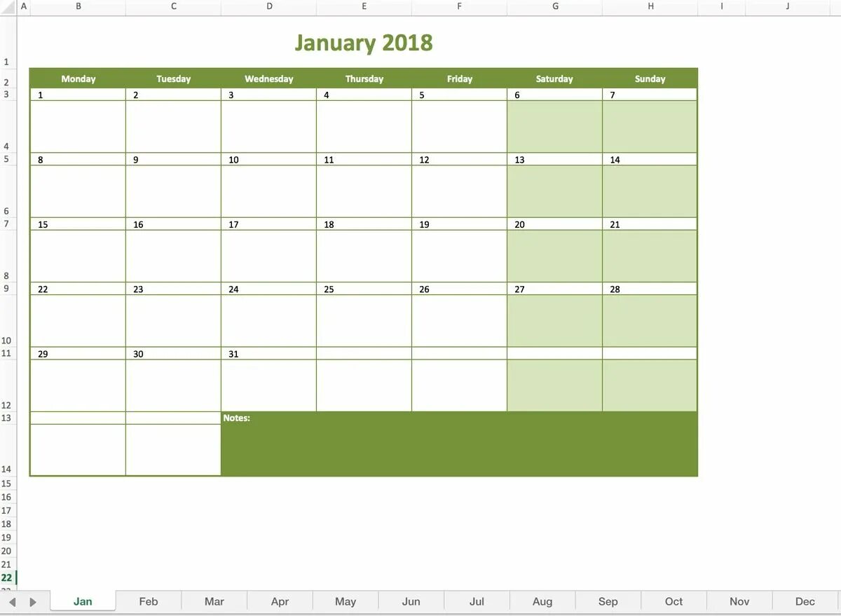Free Excel Monthly Calendar Template - Free Printable Box