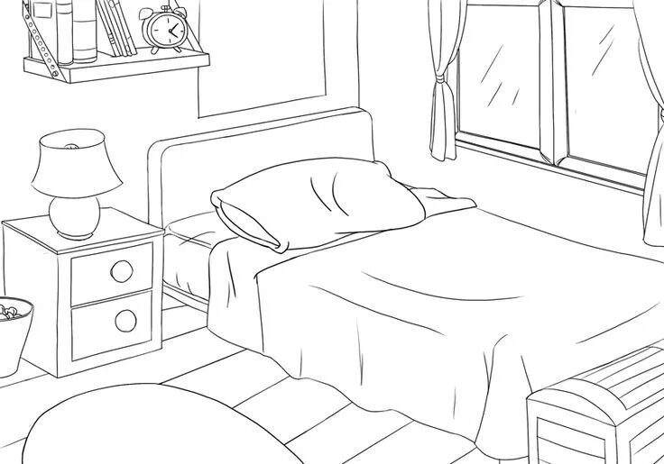 Моя комната раскраска для детей распечатать Bed room vector: лицензируемые стоковые иллюстрации и рисунки без лицензионных п