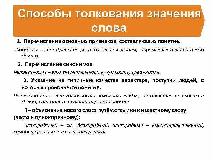 Способы толкования значений. Способы толкования лексического значения. Способы толкования значения слова. Слова перечисления.