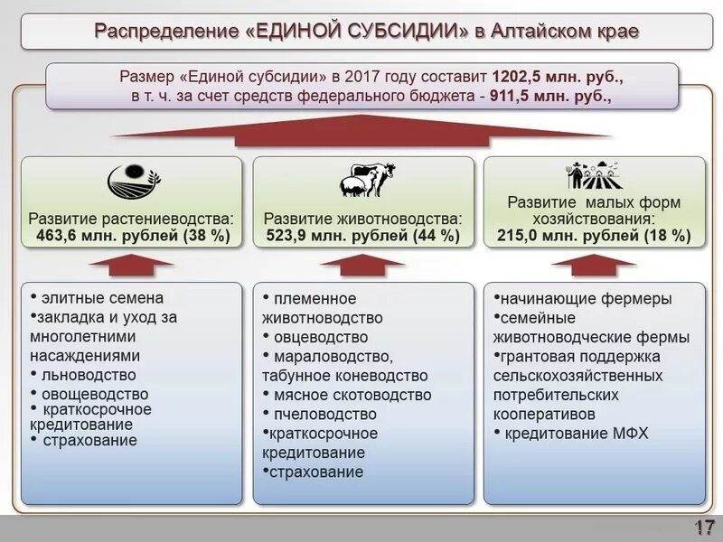 Агропромышленный комплекс Алтайского края. Субсидии для малых форм хозяйствования. Субсидирование сельского хозяйства. Единая субсидия.