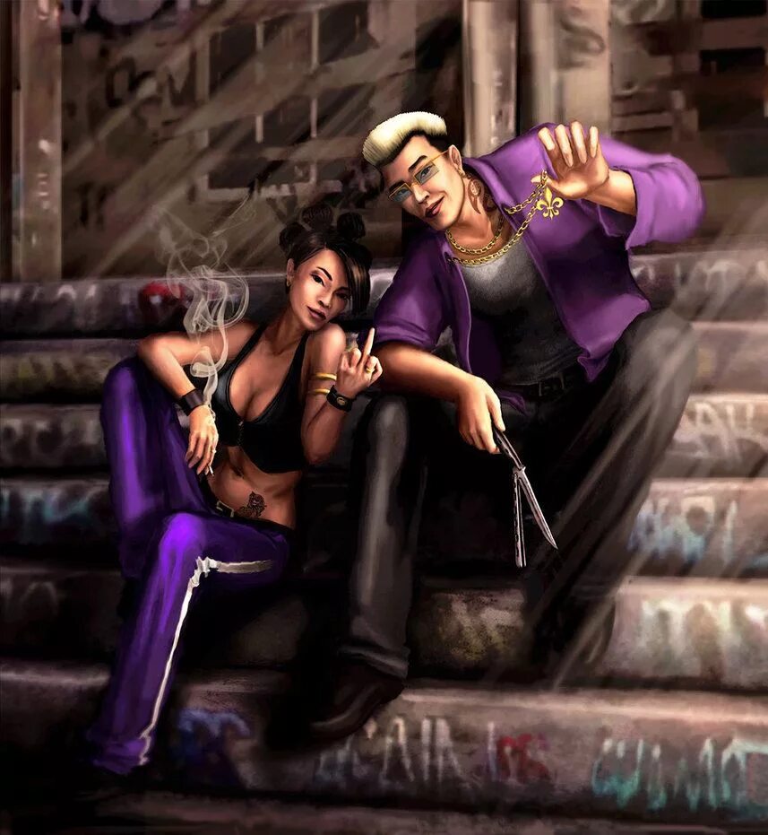 Ди ров. Джонни саинтс Роу. Saints Row босс и Кинзи. Аша Сейнтс Роу. Saints Row 4 арт.