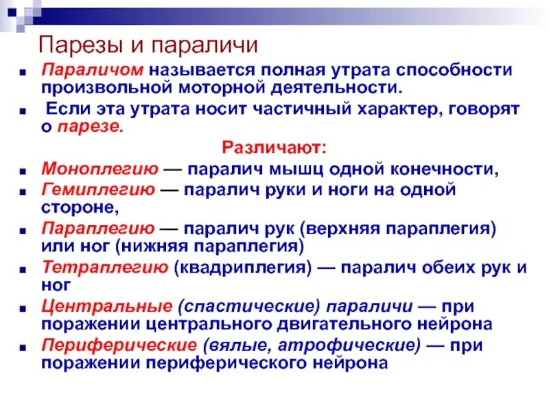 Паралич латынь. Параличи и парезы гемипарез. виды порезов и пораличей. виды параличей.