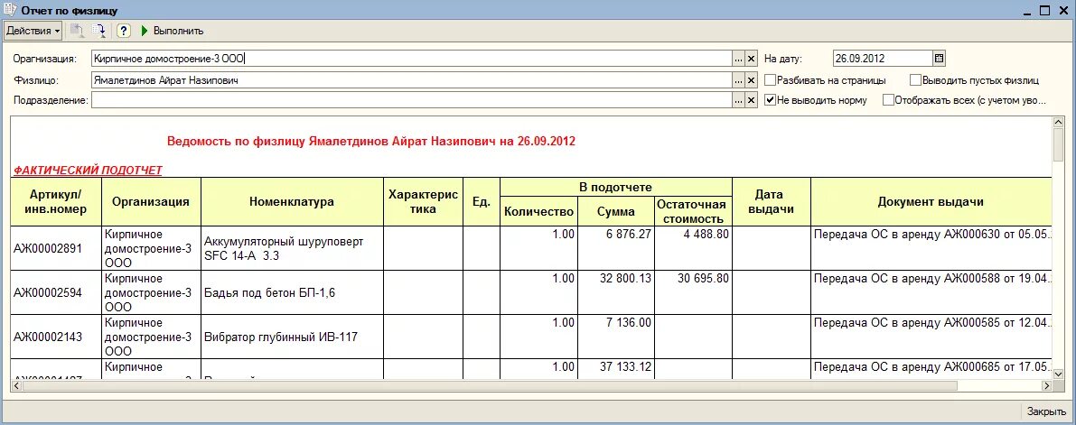 Отчет об имуществе бюджетного учреждения. Кирпич Номенклатурный номер.