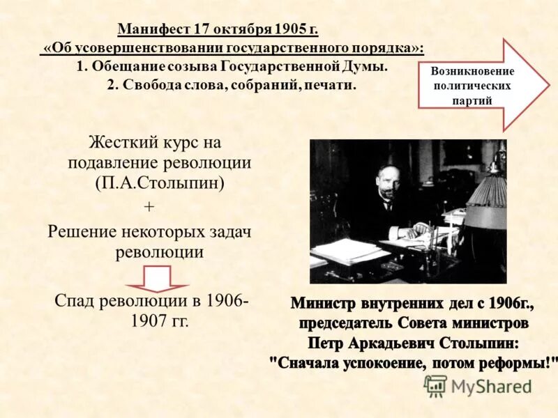 Манифест об усовершенствовании государственного порядка дата. Манифест столыпина 17 октября. автор &quot;манифеста&quot; 17 октября 1905 г.:. манифест 17 октября 1905 года не обещал. манифест об усовершенствовании государственного порядка.
