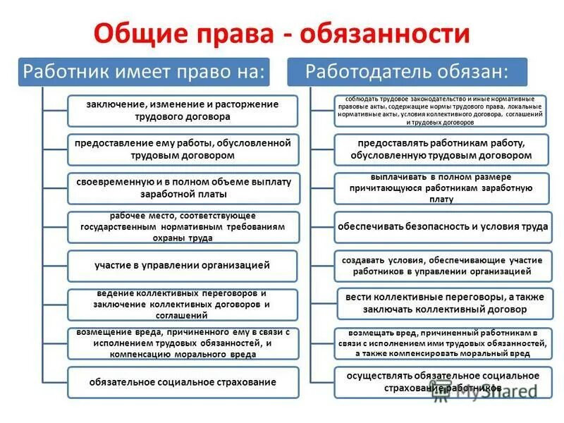 Право и обязанности работника. Схема прав и обязанностей работника.