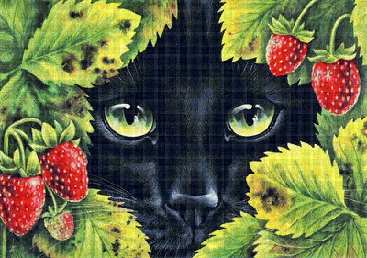 Коты ягоды. Кошки ирины гармашовой. чёрные коты ирины гармашовой. картины ирины гармашовой коты.