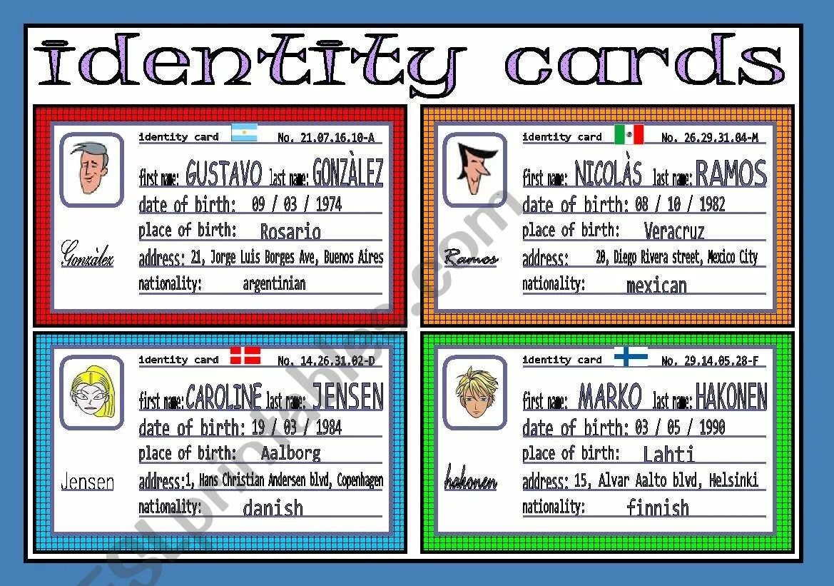 Класс card. Identity card for kids. identity card 4 класс. id card worksheet. identity card worksheets.