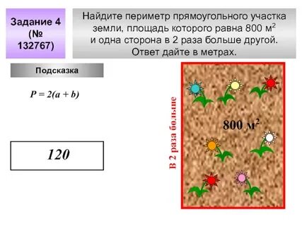 Составьте выражение для нахождения периметра прямоугольного участка