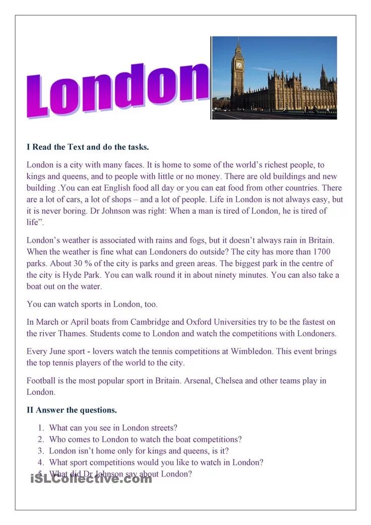 London answers. About london for children. london topic for kids. about london in english. reading london.