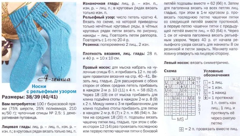 Вязание схемы женских носок