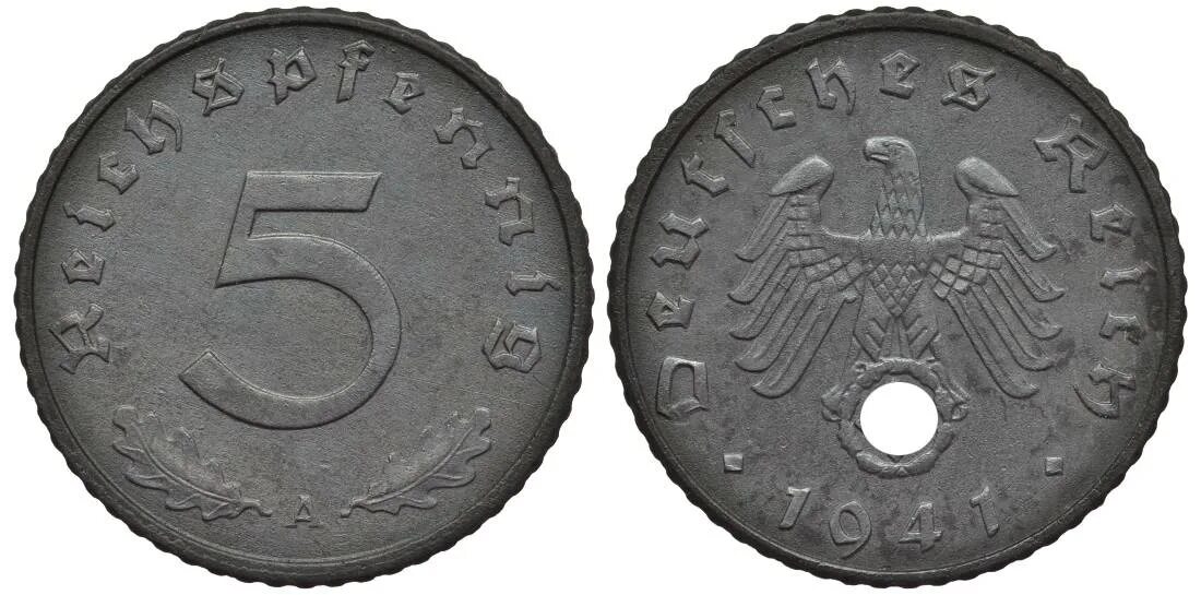 Немецкие 5 в рубли. Германия 5 рейхспфеннигов 1941. 5 Рейхспфеннигов 1940. Германия 1 рейхспфенниг 1941. Монета 5 рейхспфенниг 1940.