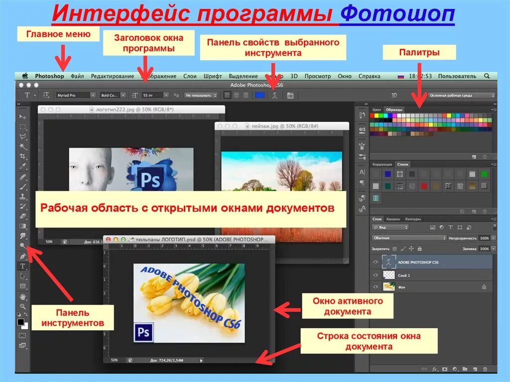 Adobe Photoshop Интерфейс. Интерфейс программы Adobe Photoshop. Графический редактор Adobe Photoshop Интерфейс. Главное окно программы Photoshop.