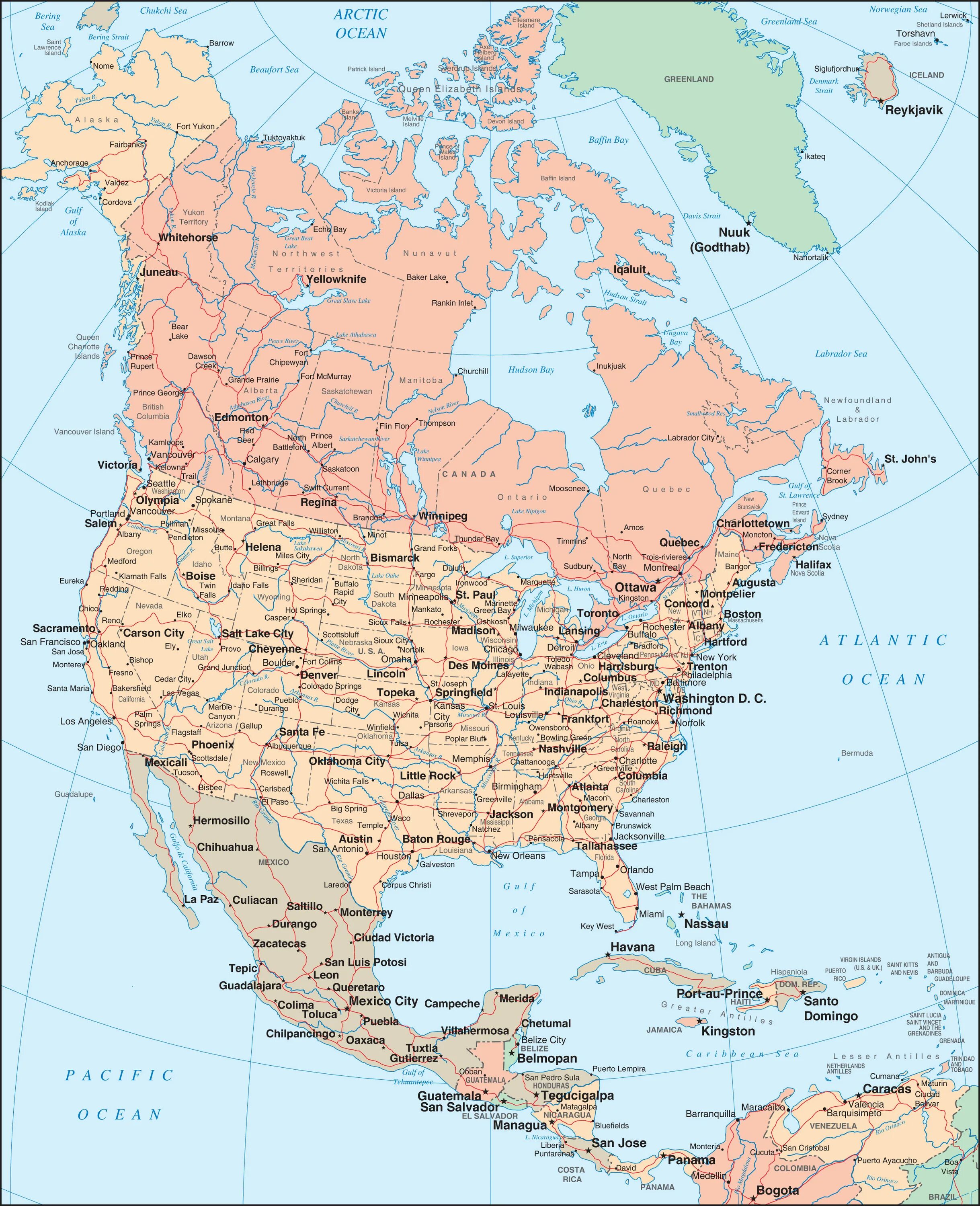 Карта Северной Америки крупная. Карта Северной Америки географическая. Политическая карта Северной Америки с городами. Географическая карта Северная Америка США. Название городов северной америки