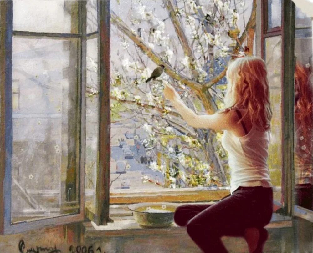 Был месяц май уже шестой день. Женщина у окна живопись. Женщина у открытого окна живопись. Женщина в окне.