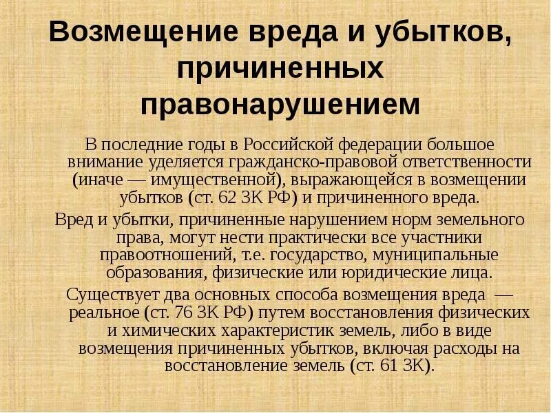 Основания возмещения убытков