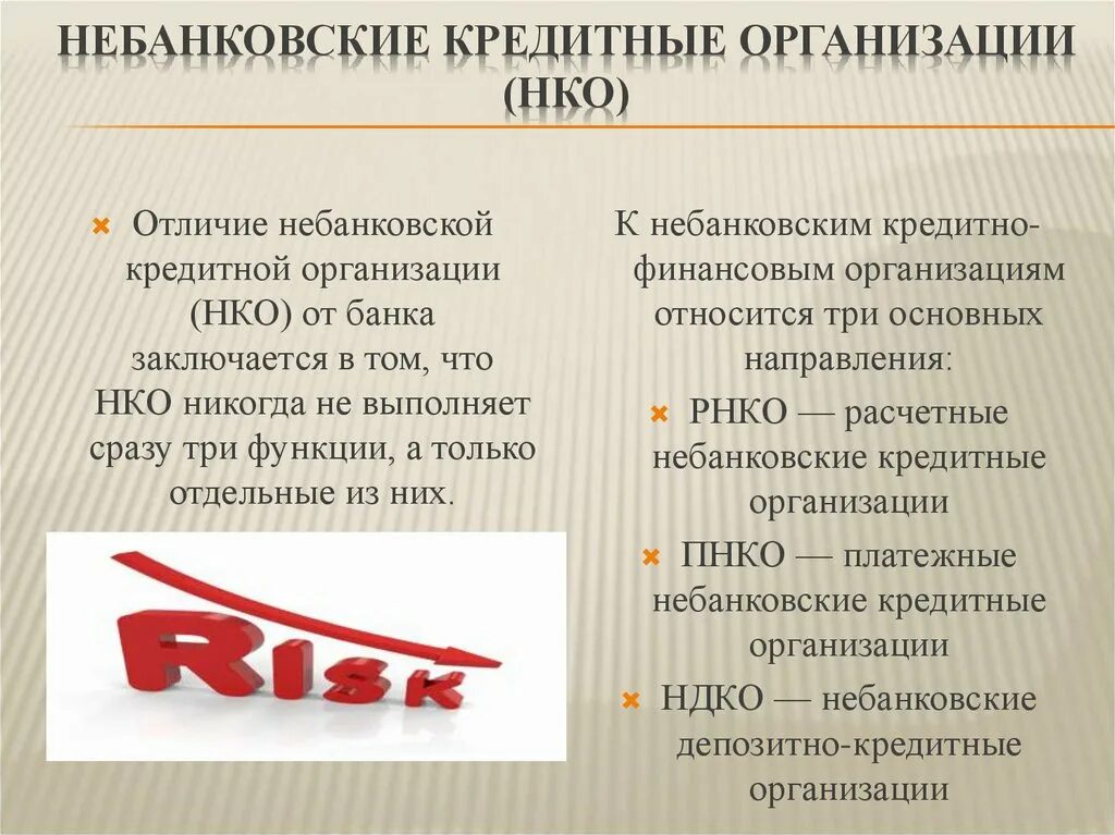 Небанковские организации россии. Небанковские организации. Банковские и небанковские кредитные организации. Типы небанковских кредитных организаций. Небанковские кредитные организации отличие.