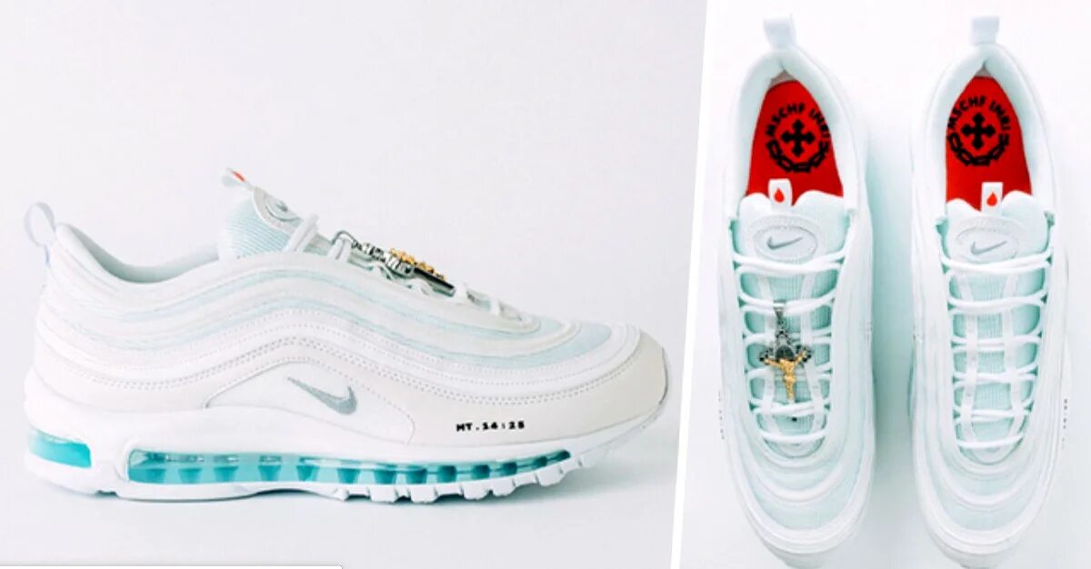 Кроссовки иисуса найк. Air max 97 святая вода. джизус шус. найк иисус.