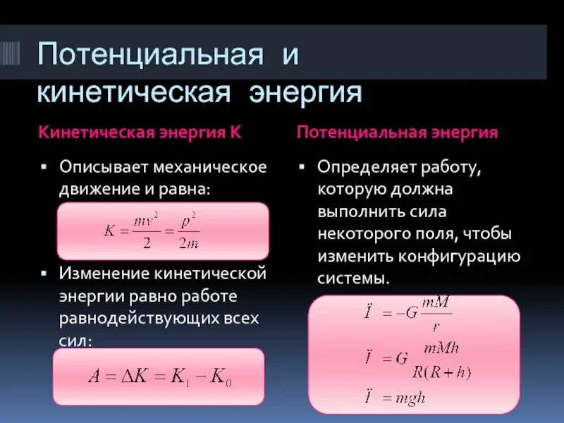 Кинетическая и потенциальная энергия. Производная кинетической энергии. Производная кинетической энергии по скорости. Изменение кинетической и потенциальной энергии.