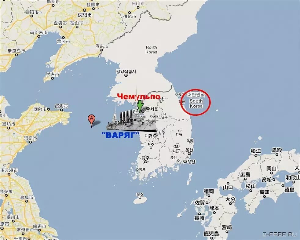 Чемульпо на карте Кореи. Место гибели крейсера Варяг на карте. Корея порт Чемульпо.