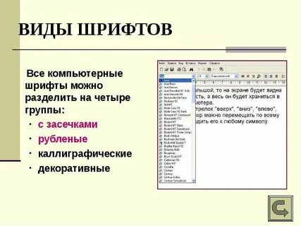 Выберите виды шрифтов
