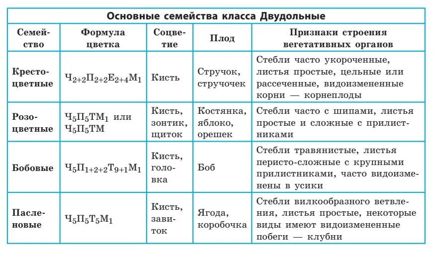 Какие семейства класса двудольные