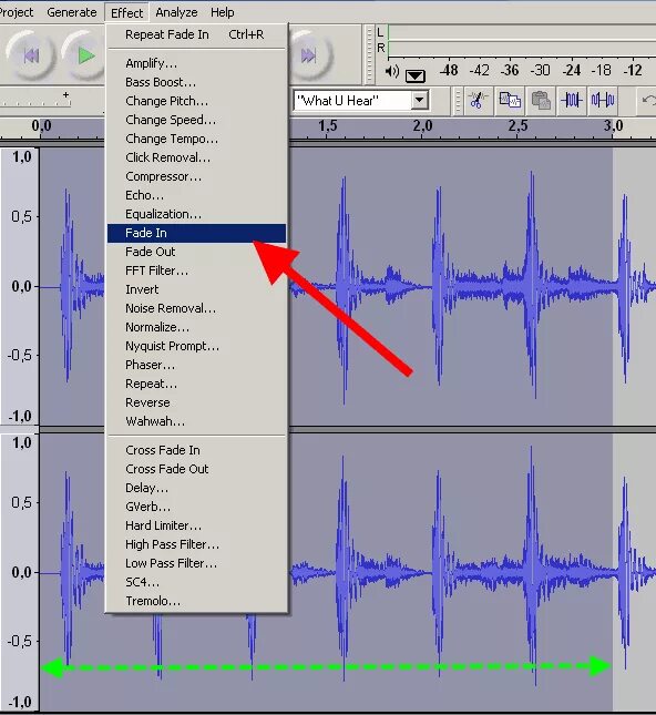 Плавное звучание. Плавное нарастание в Audacity. Эффекты в аудиосити. Затухание в Audacity. Audacity редактирование звука.