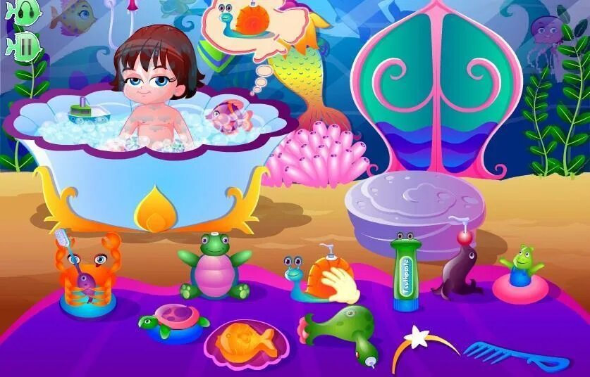 Включи малышку игра. Игра Русалочки. Mermaid Lola Baby Care. Игры с русалочкой в детском саду для детей. Игры для девочек Baby caring.
