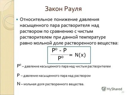 Понижение давления насыщенного пара растворителя над раствором