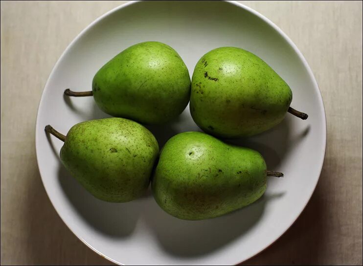 Pear 6. Груша Пакхам. Груша на тарелке. Зеленая груша. Маленькие зеленые груши.