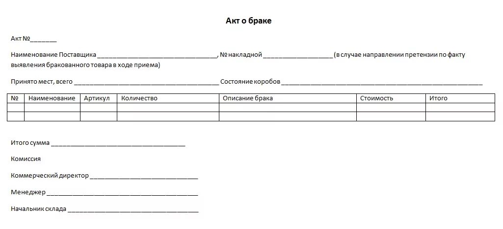 Бланк о браке образец. Бланк актов на брак образец. Акт брака товара образец в свободной форме. Акт по приемке товара образец брак. Форма акта по браку товара образец.