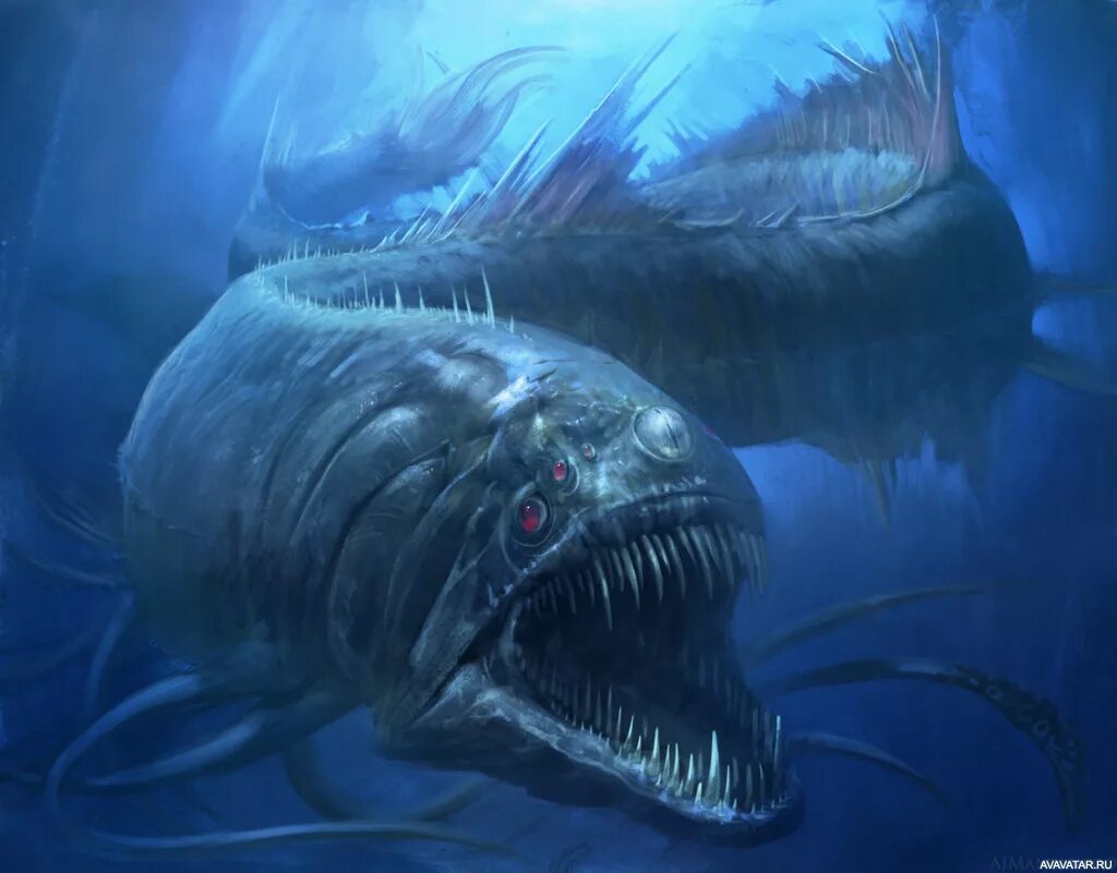 Хафгуфа подводный монстр. Красный Ревун морской монстр. Морские глубоководные чудовища. Рог глубин