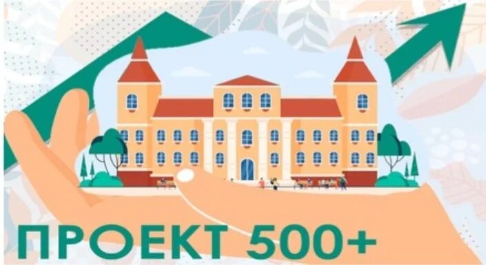 Помощь школам с низкими результатами. Проект 500+. 500+ Проект образование. Логотип проекта 500+. Эмблемы проектов образования.