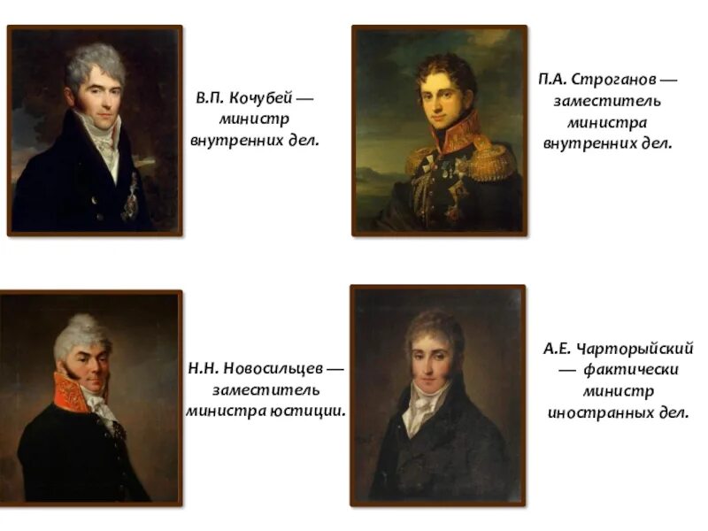 В п кочубей при александре. Министр внутренних дел при александре 1 кочубей. п а строганов при александре 1. строганов кочубей новосил цев.