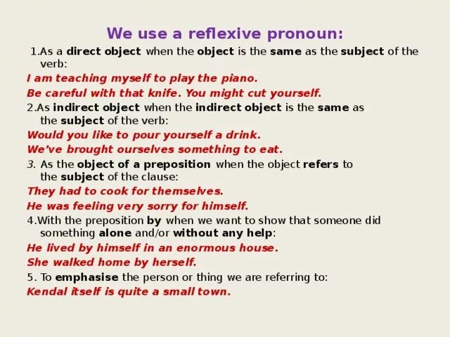 Use reflexive pronouns to complete the gaps