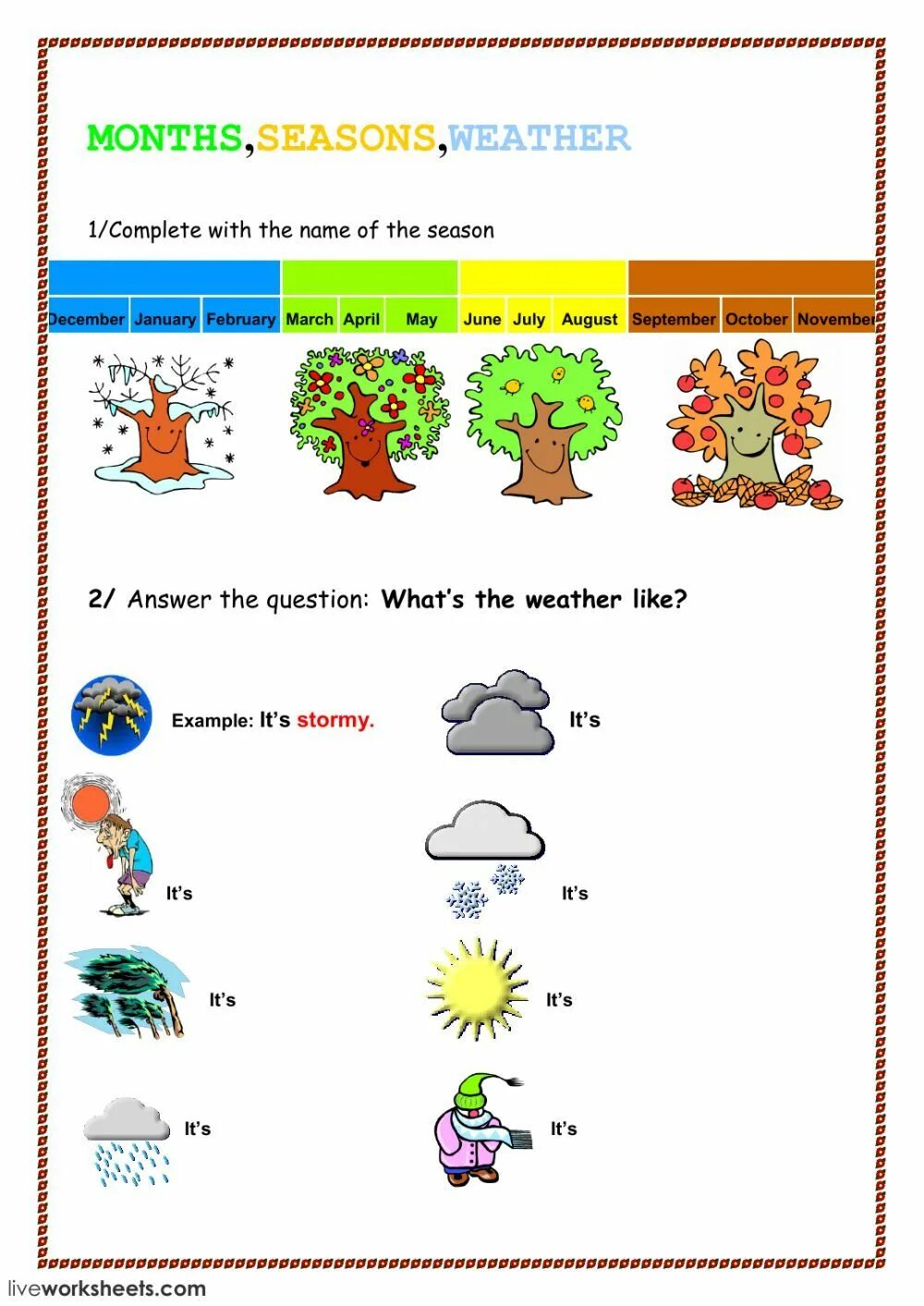 Complete the months and seasons. Weather задания. Задания на тему weather. Seasons and weather задания для детей. Упражнения по теме Seasons and weather.