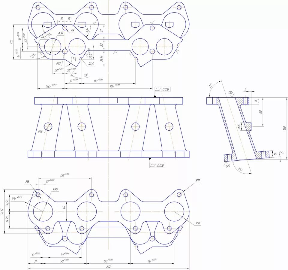 Впускной коллектор чертеж 16 кл ВАЗ. Чертеж впускного коллектора ВАЗ 2107. Фланец выпускного коллектора ВАЗ 2112 чертеж. Чертеж фланца впускного коллектора ВАЗ 2107.