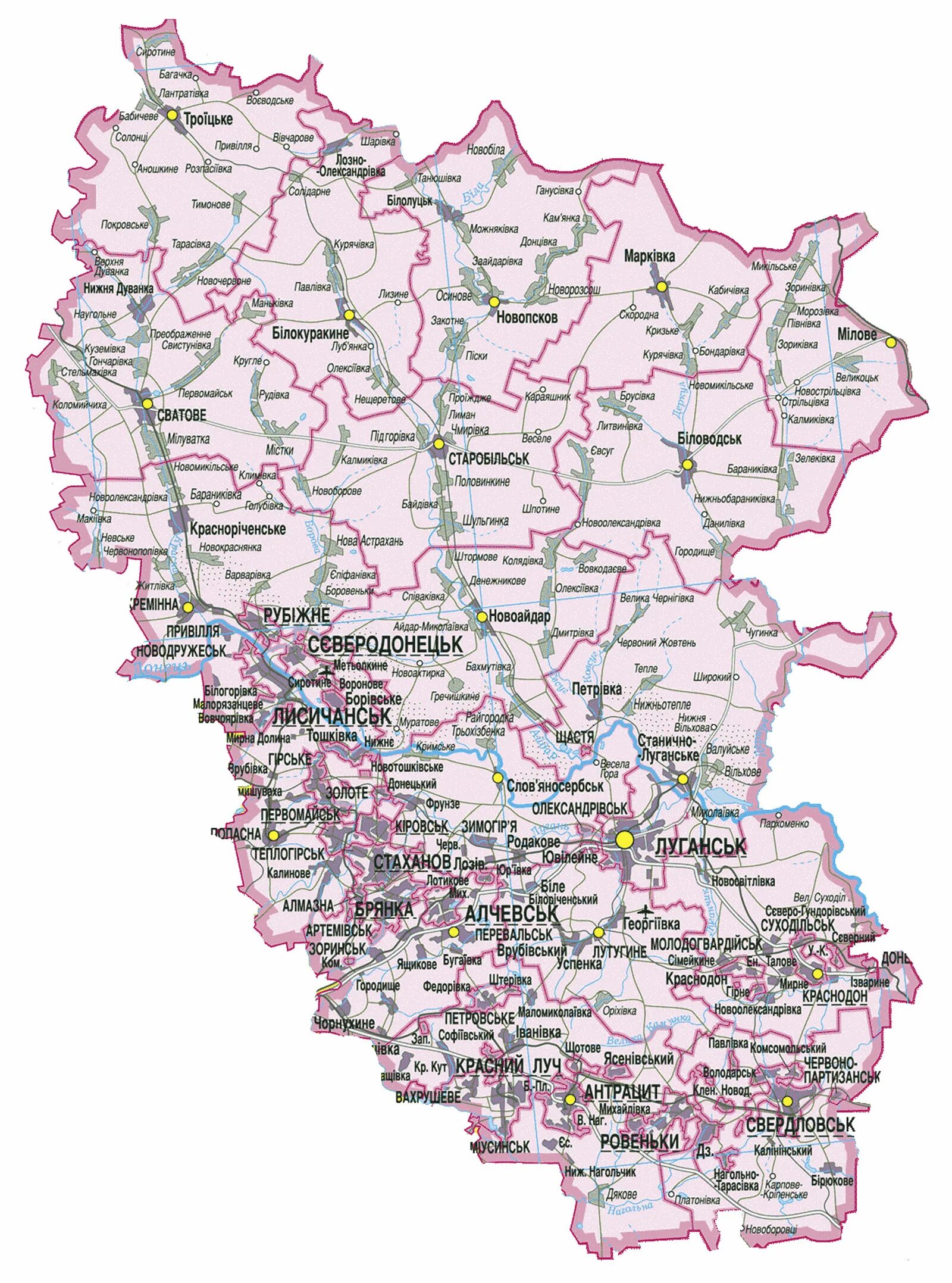 Где находится луганская область. Карта луганской области подробная. луганская обл карта подробная. карта луганской области подробная с городами и поселками. районы луганской области на карте.