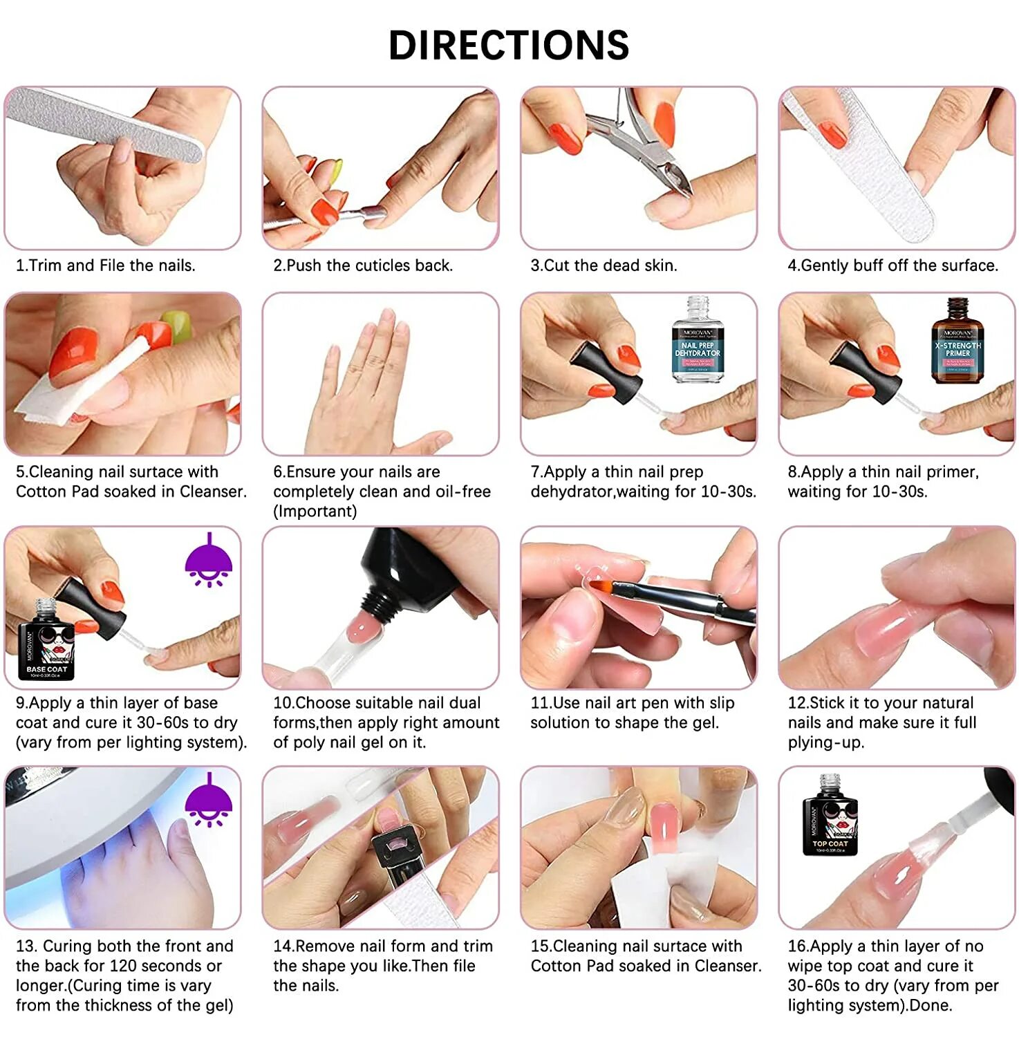Последовательность наращивания ногтей на типсы. Morovan poly gel nail kit. как делать наращивание типсами поэтапно. пошаговая инструкция нанесения гель лака для начинающих. последовательность нанесения укрепления ногтей.