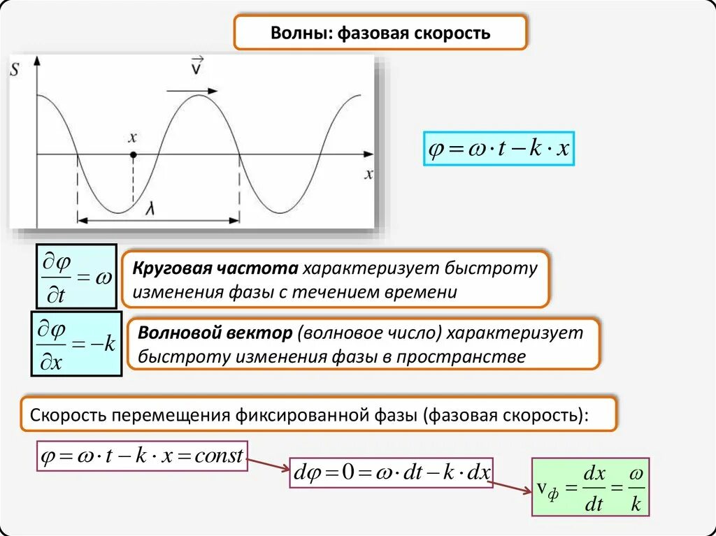 Определить фазовую скорость. Фазовая скорость электромагнитной волны формула. Колебания и волны. Волновое число и волновой вектор. Волновое число, фазовая скорость.