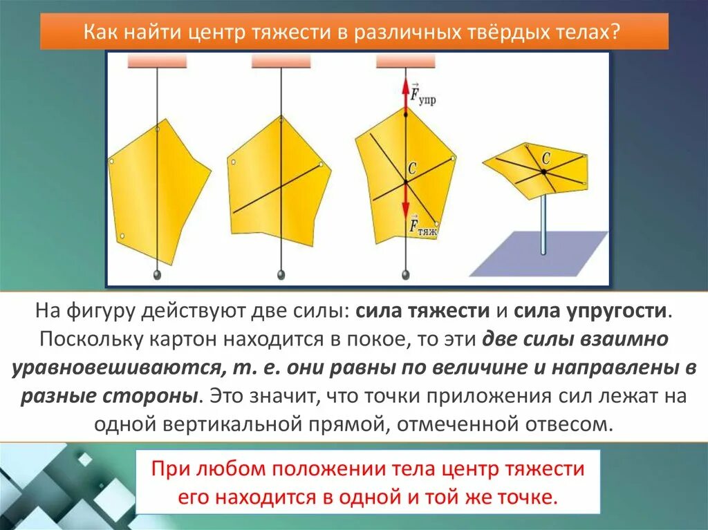 Где может находиться центр тяжести тела. Нахождение центра тяжести физика. Центр тяжести фигуры неправильной формы. Определение центра тяжести тела. Как найти центр тяжести тела.