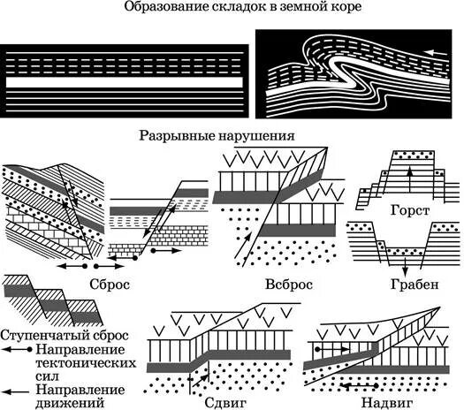 Изгиб в земной коре 7. Тектонические процессы. Тектонические нарушения. Типы тектонических нарушений. Типы тектонических движений.