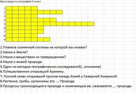 Географический кроссворд 5 класс