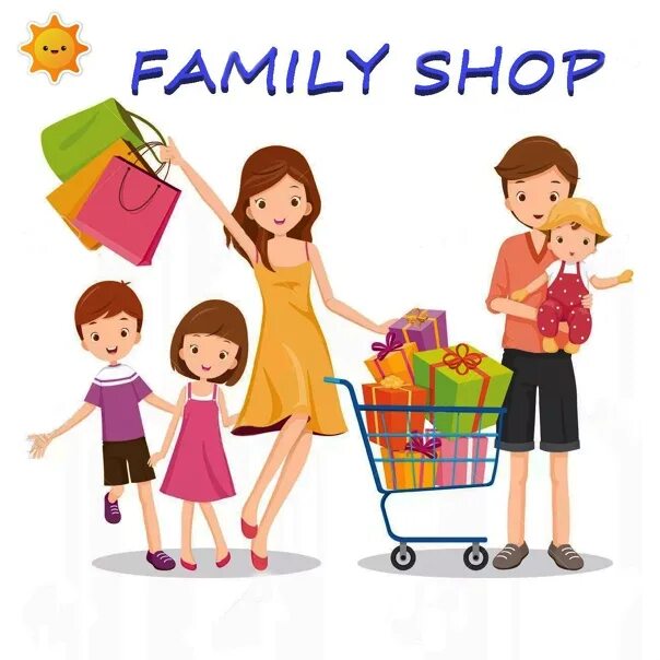 Семья в магазине. Логотип для магазина одежды для всей семьи. Шоппинг всей семьей. Товары для всей семьи. Family 1 shop