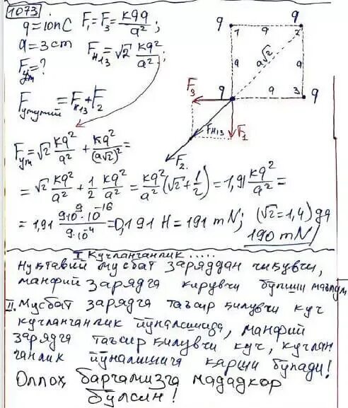 Четыре одинаковых заряда q