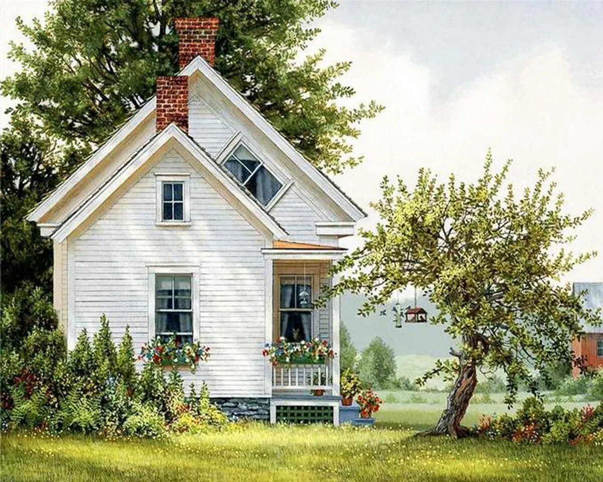 Маленький домик картинка. Картины Фреда Свона. Fred Swan художник. Деревенский домик.