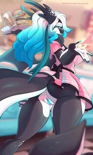 rule 34 absurd res anthro beverage blue eyes blue hair bottomwear burger ce...