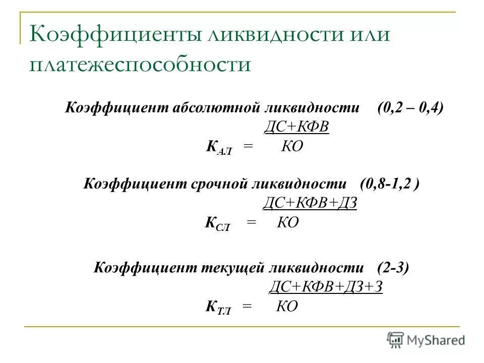 Коэффициент абсолютной ликвидности активов. Коэффициент текущей ликвидности формула. Коэффициент текущей ликвидности рассчитывается по формуле. Коэффициент срочной ликвидности формула расчета. Формула расчета коэффициента текущей ликвидности.